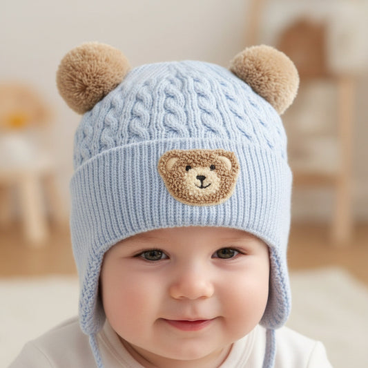 Бебешка плетена шапка “Blue Teddy” – светлосиня