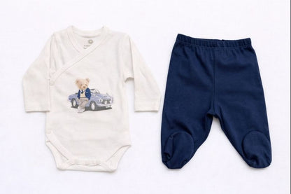 Бебешки комплект “Gentleman Bear & Car” – 2 части, тъмносиньо и екрю