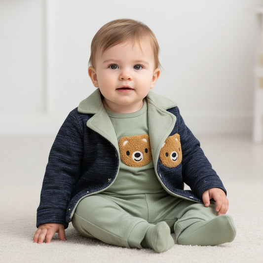 Бебешки комплект “Forest Bear Gentleman” – 3 части, тъмносин и маслина