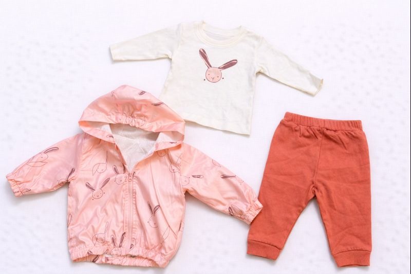 Бебешки комплект “Pink Bunny Adventure” – 3 части, розов корал и екрю