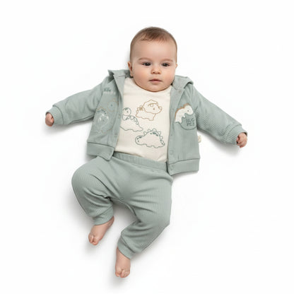 Бебешки комплект “Little Dino” – 3 части, зелено и кремаво