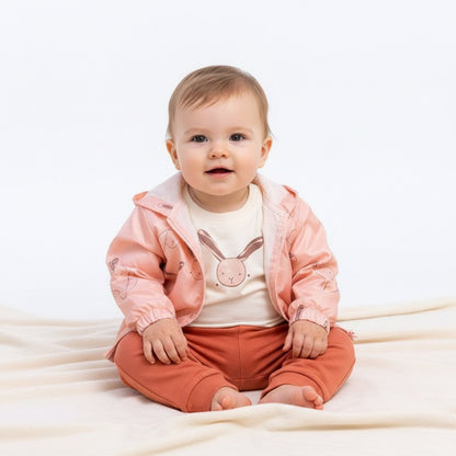 Бебешки комплект “Pink Bunny Adventure” – 3 части, розов корал и екрю