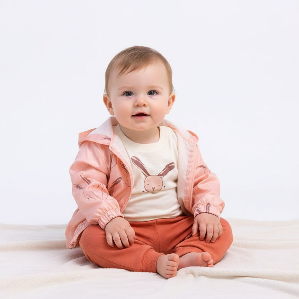 Бебешки комплект “Pink Bunny Adventure” – 3 части, розов корал и екрю
