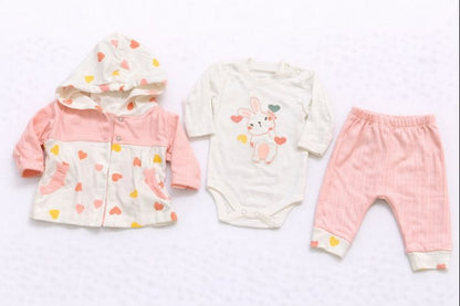 Бебешки комплект “Sweet Heart Bunny” – 3 части, розов крем и сърца