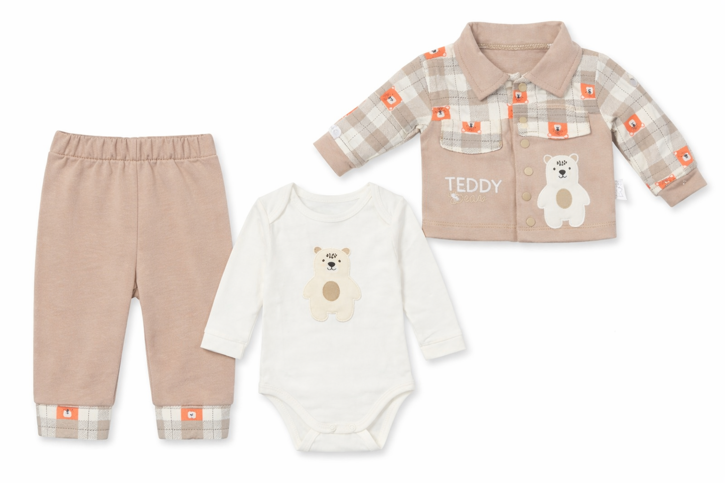 Бебешки комплект „Teddy Bear“ – 3 части, бежово и екрю
