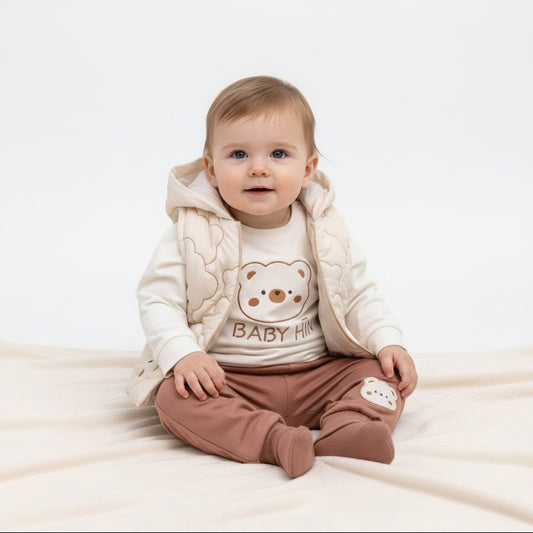 Бебешки комплект “Baby Hi Bear” – 3 части, екрю и кафяво