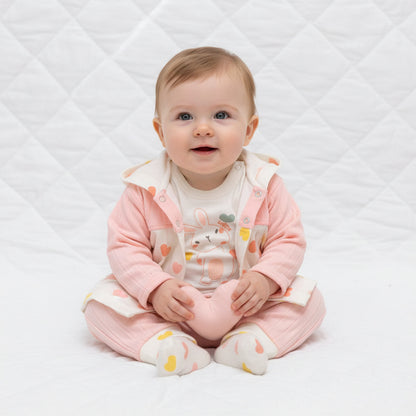 Бебешки комплект “Sweet Heart Bunny” – 3 части, розов крем и сърца