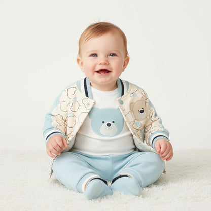 Бебешки комплект „Little Bear“ – 3 части, бяло и светлосиньо