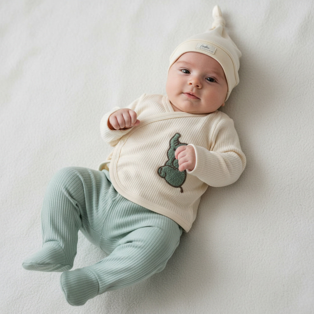 Бебешки комплект “Little Green Elephant” – 3 части, кремаво и зелено