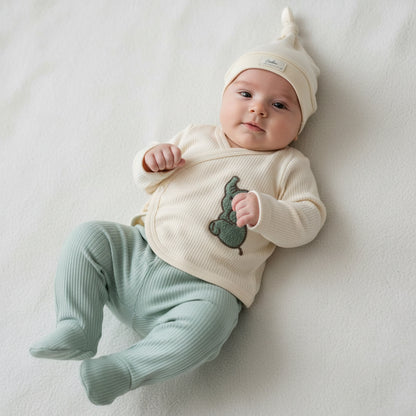 Бебешки комплект “Little Green Elephant” – 3 части, кремаво и зелено