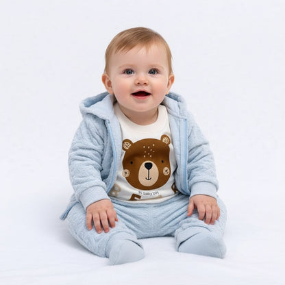 Бебешки комплект “Fluffy Blue Bear” – 3 части, небесносиньо и екрю