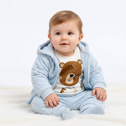 Бебешки комплект “Fluffy Blue Bear” – 3 части, небесносиньо и екрю