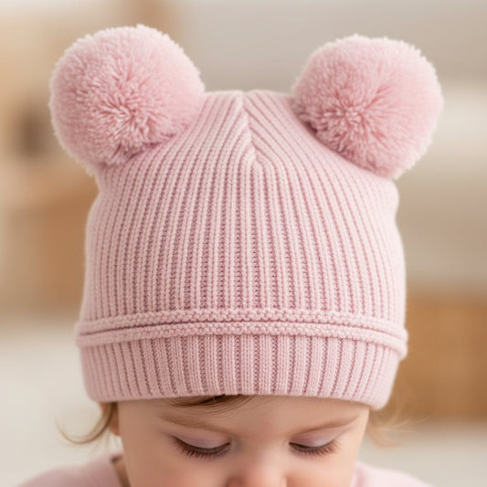 Бебешка плетена шапка “Pink Teddy” – цвят пудра