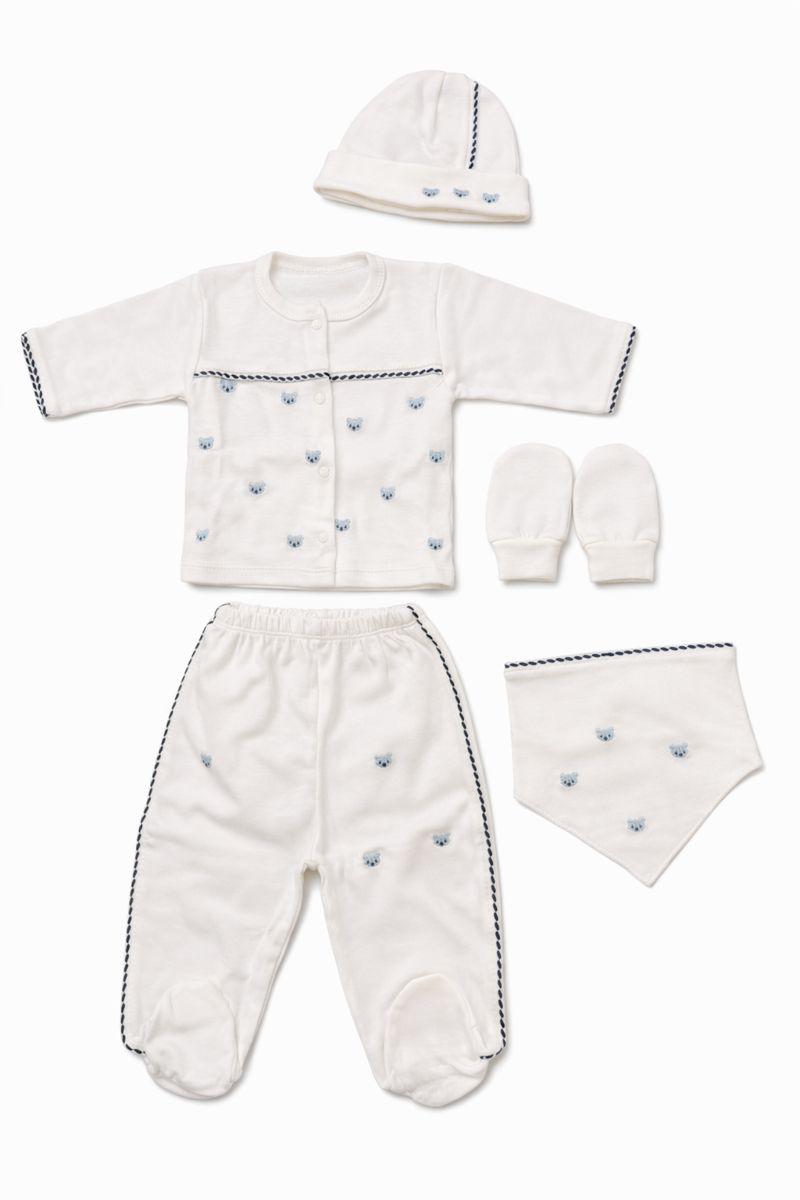 Бебешки комплект „Blue Bear“ – 5 части, екрю и синьо