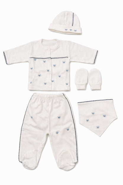 Бебешки комплект „Blue Bear“ – 5 части, екрю и синьо