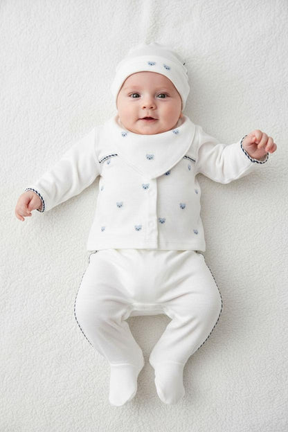 Бебешки комплект „Blue Bear“ – 5 части, екрю и синьо