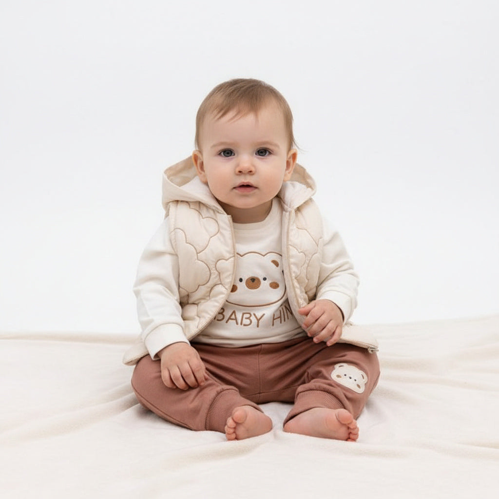 Бебешки комплект “Baby Hi Bear” – 3 части, екрю и кафяво