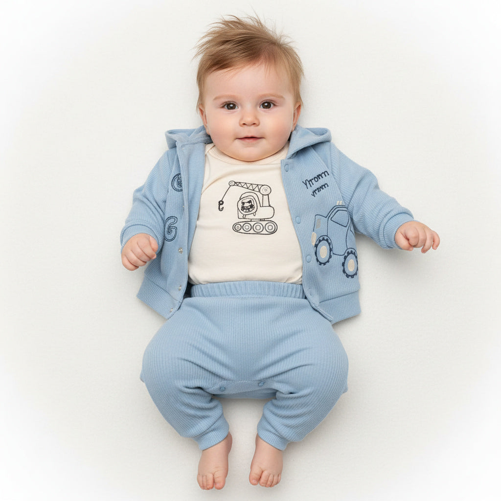 Бебешки комплект “Little Digger” – 3 части, светлосиньо и бяло