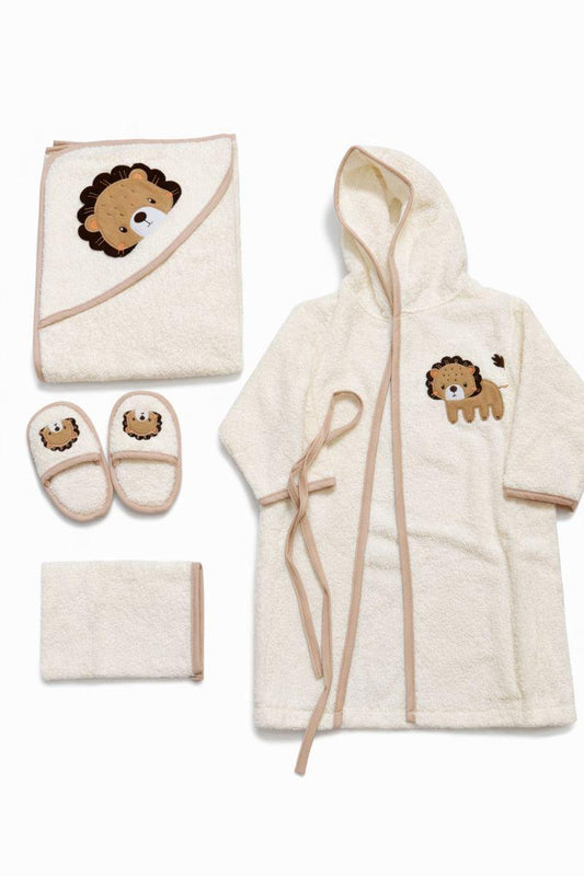 Бебешки хавлиен комплект „Lion Hug“ – 4 части, екрю и бежово