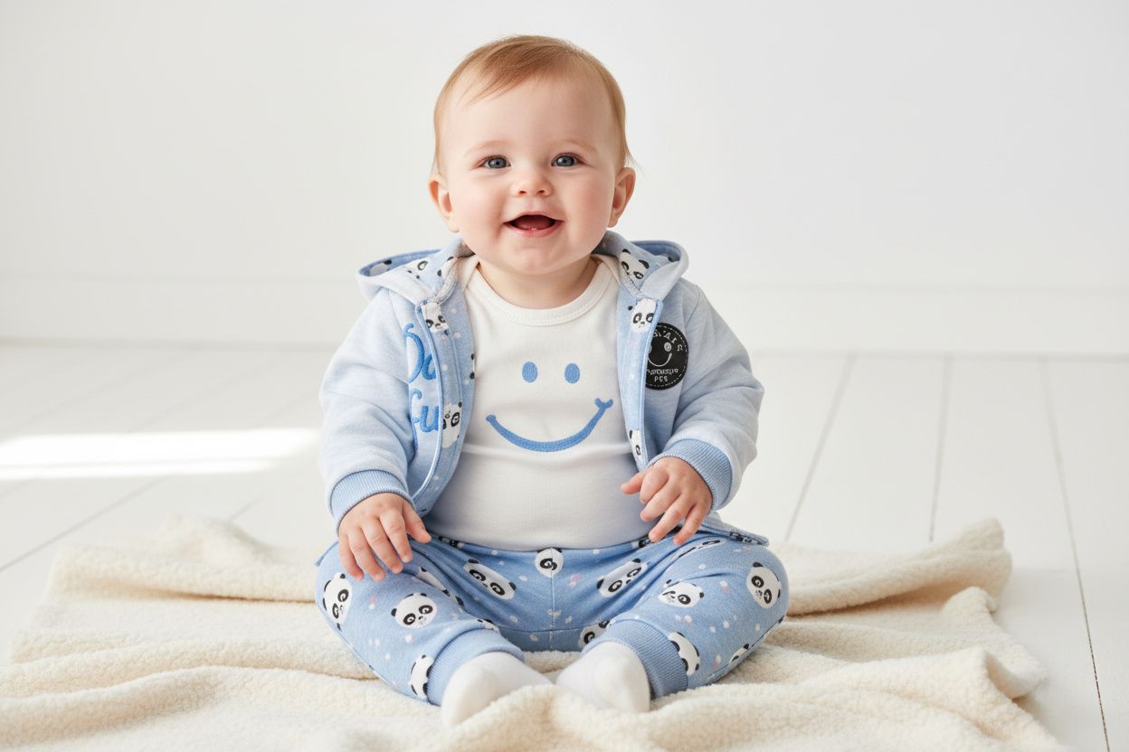 Бебешки комплект „Daddy Funny Panda“ – 3 части, синьо и бяло