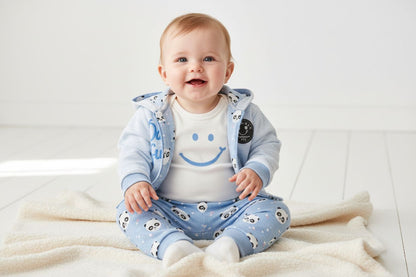 Бебешки комплект „Daddy Funny Panda“ – 3 части, синьо и бяло
