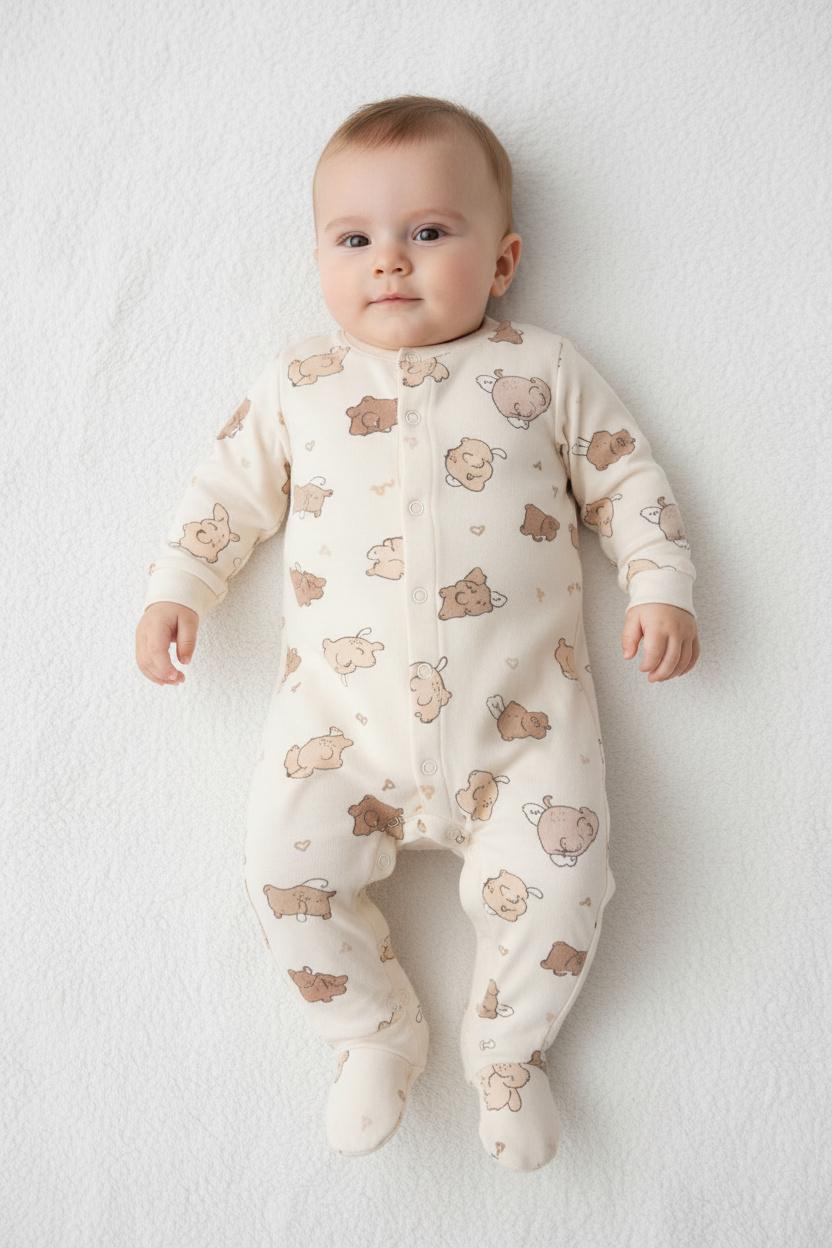 Бебешки гащеризон с шапка „Sweet Bears“ – 2 части, екрю