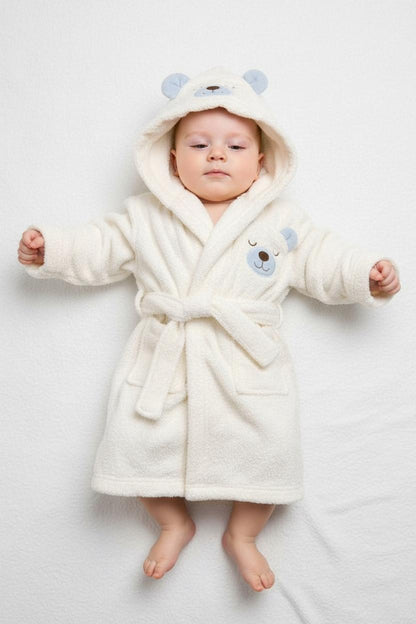 Бебешки хавлиен комплект „Blue Bear Hug“ – 4 части, бяло и синьо