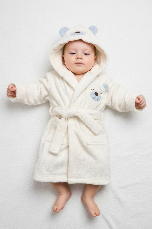 Бебешки хавлиен комплект „Blue Bear Hug“ – 4 части, бяло и синьо