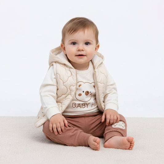 Бебешки комплект “Baby Hi Bear” – 3 части, екрю и кафяво