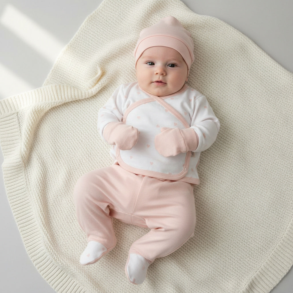 Бебешки комплект “Pink Heart Dream” – 5 части, бяло и розово