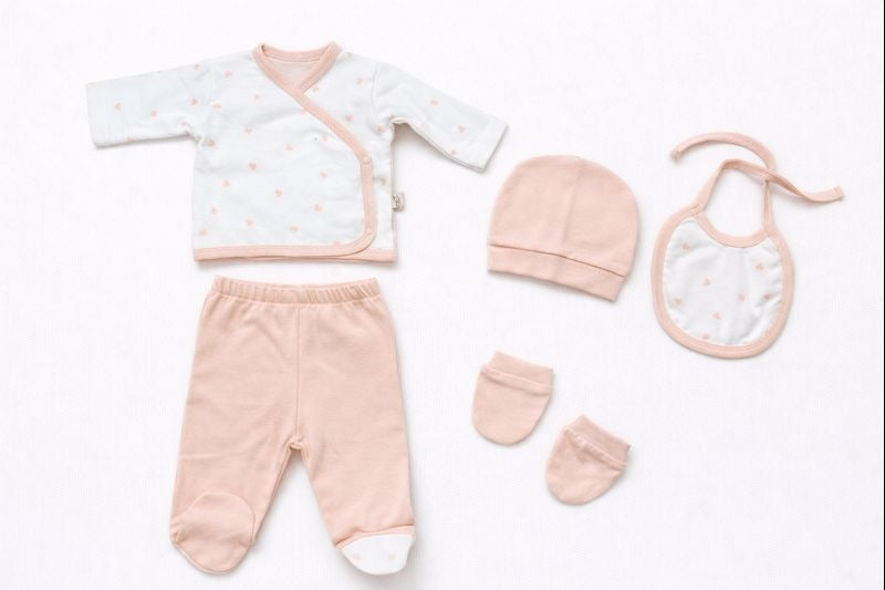 Бебешки комплект “Pink Heart Dream” – 5 части, бяло и розово