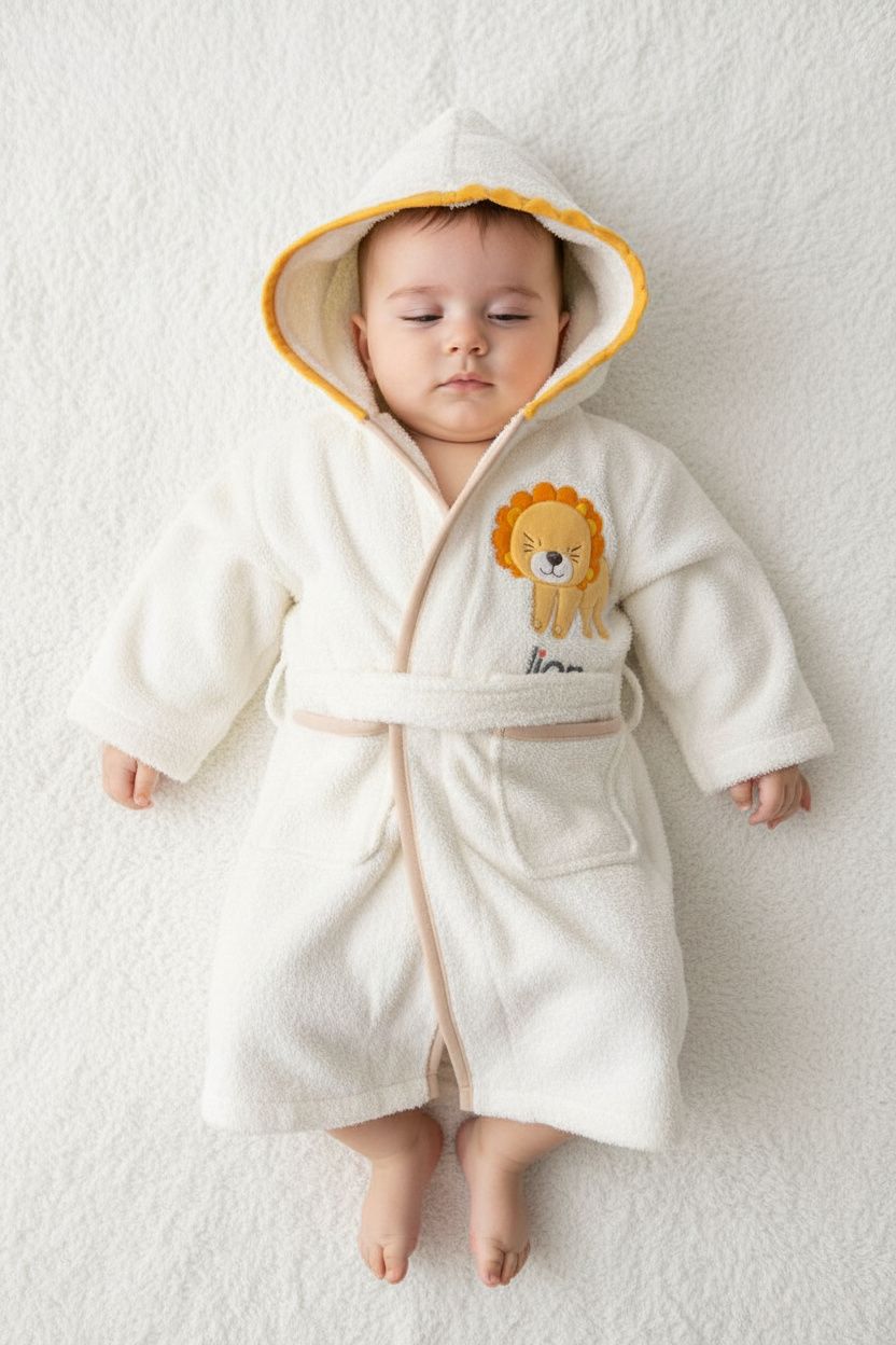 Бебешки хавлиен комплект „Little Lion Hug“ – 4 части, екрю и жълто