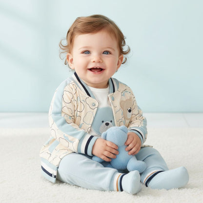 Бебешки комплект „Little Bear“ – 3 части, бяло и светлосиньо