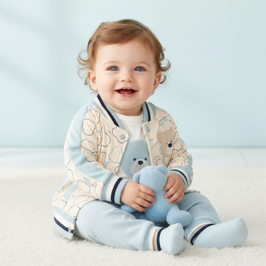 Бебешки комплект „Little Bear“ – 3 части, бяло и светлосиньо