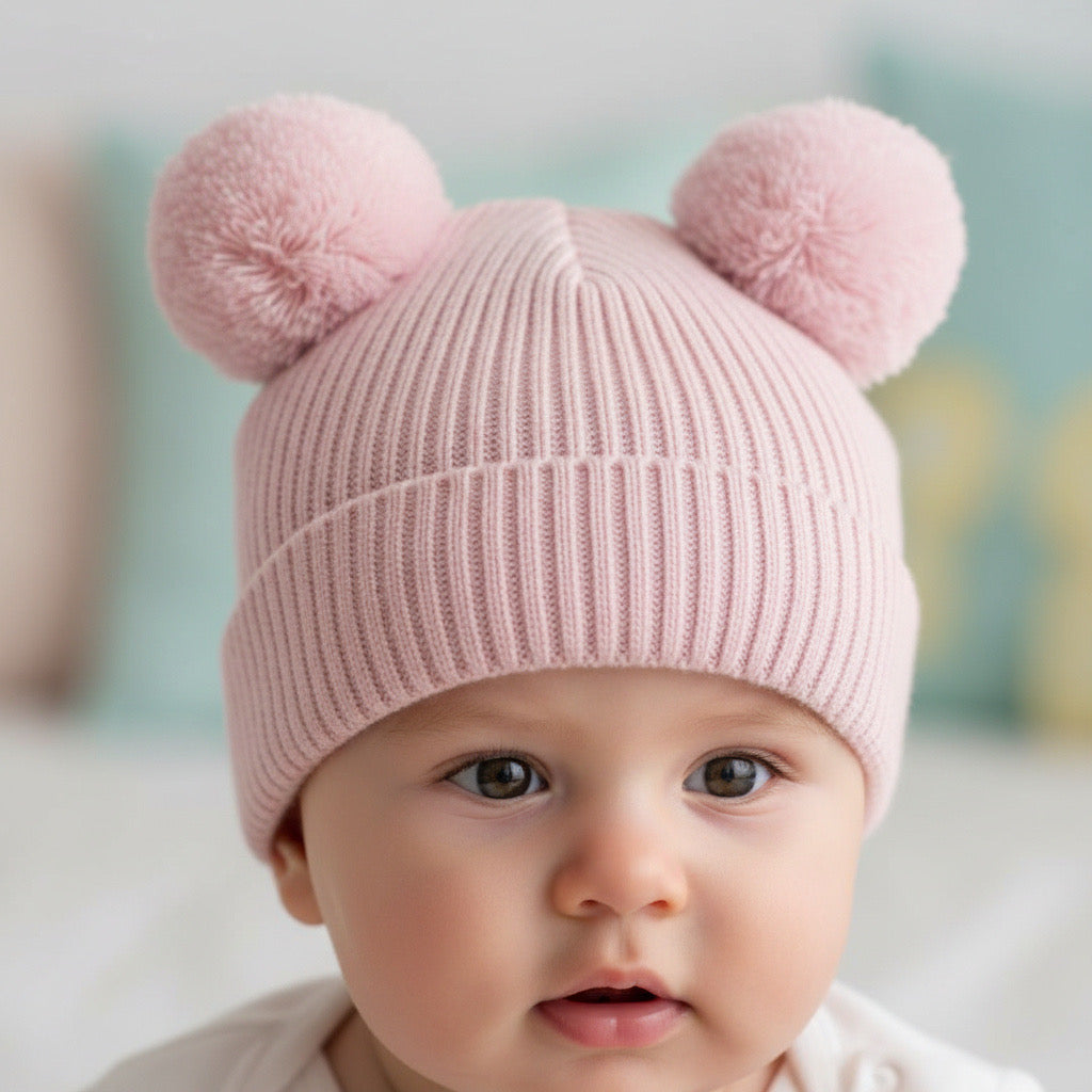 Бебешка плетена шапка “Pink Teddy” – цвят пудра