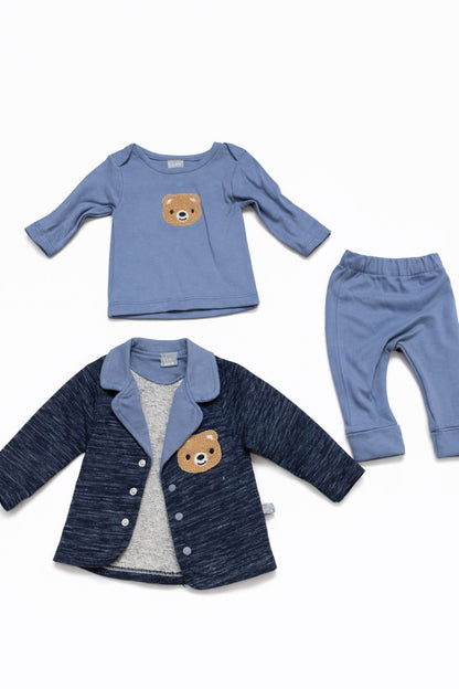 Бебешки комплект „Sweet Bear Sport“ – 3 части, синьо и деним