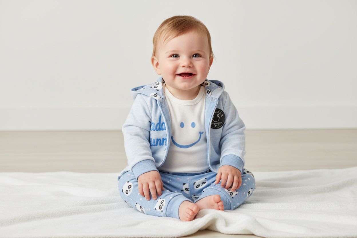 Бебешки комплект „Daddy Funny Panda“ – 3 части, синьо и бяло