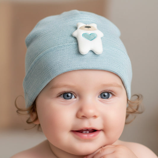 Бебешка шапка “Little Bear” – цвят светло си