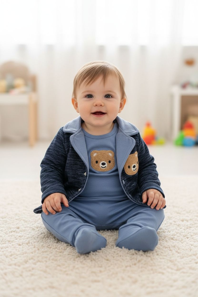 Бебешки комплект „Sweet Bear Sport“ – 3 части, синьо и деним