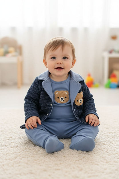 Бебешки комплект „Sweet Bear Sport“ – 3 части, синьо и деним