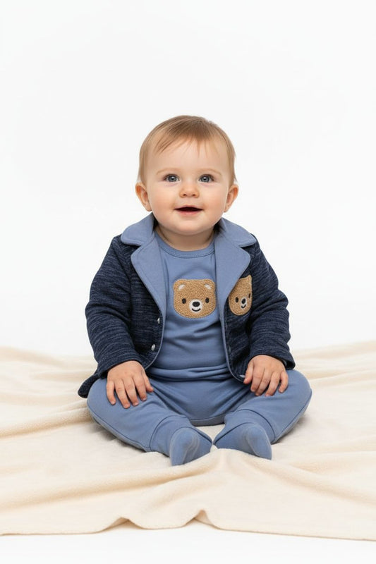 Бебешки комплект „Sweet Bear Sport“ – 3 части, синьо и деним