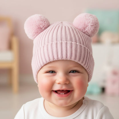 Бебешка плетена шапка “Pink Teddy” – цвят пудра