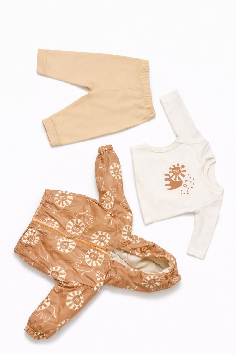 Бебешки комплект „Little Lion“ – 3 части, екрю и кафяво