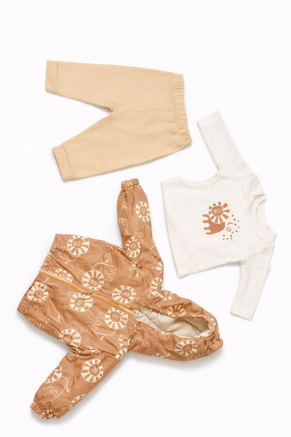 Бебешки комплект „Little Lion“ – 3 части, екрю и кафяво