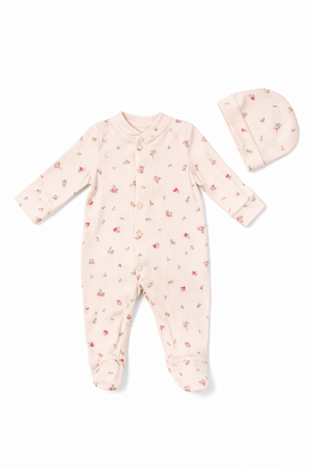 Бебешки гащеризон с шапка „Pink Bloom“ – 2 части, нежно розово