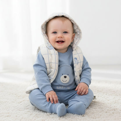 Бебешки комплект “Blue Sky Bear” – 3 части, светлосиньо и каре