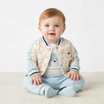 Бебешки комплект „Little Bear“ – 3 части, бяло и светлосиньо