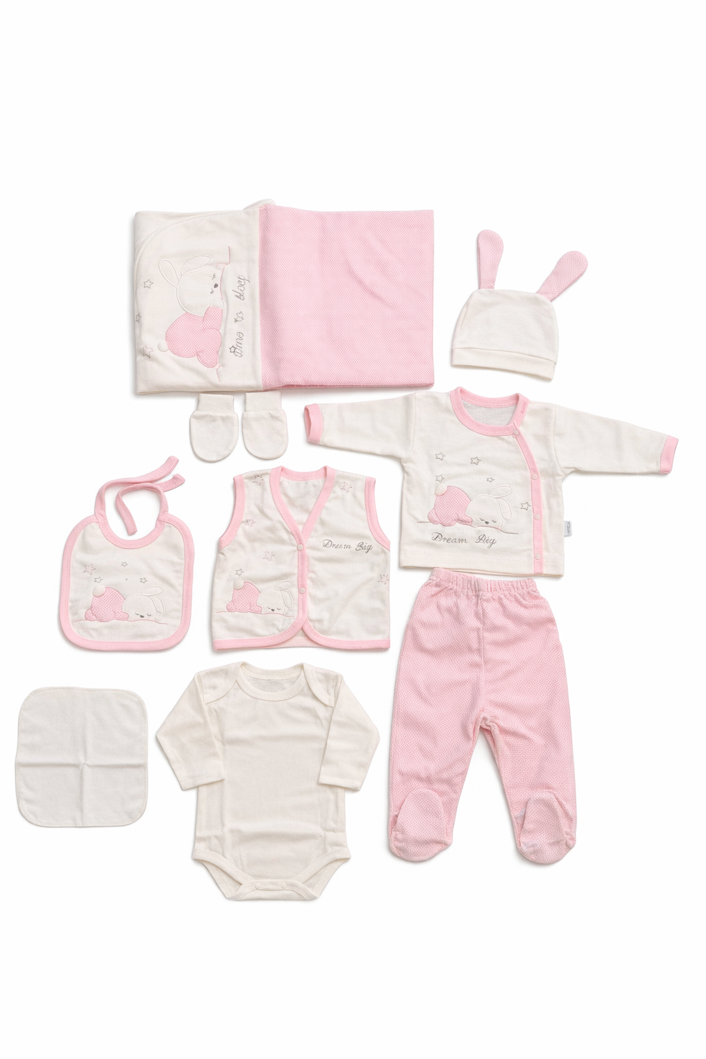 Луксозен комплект за изписване на бебе „Dream Big Bunny Pink“ – 10 части