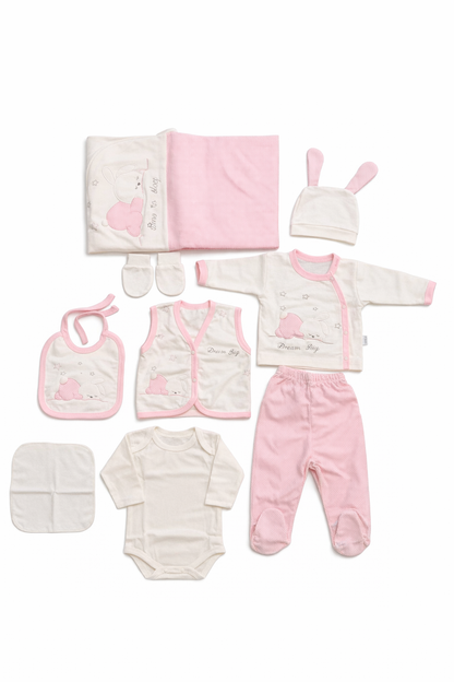 Луксозен комплект за изписване на бебе „Dream Big Bunny Pink“ – 10 части