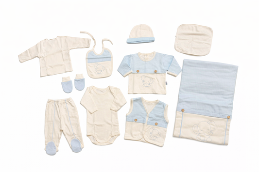 Луксозен комплект за изписване на бебе&nbsp; „Little Elephant Blue“ – 10 части